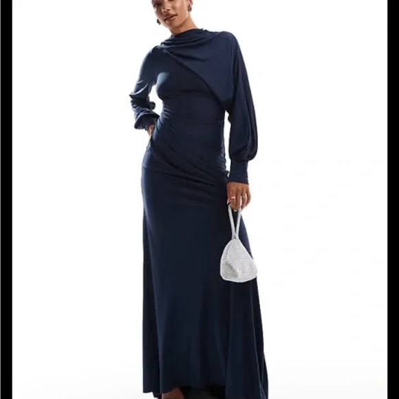 🆕 listing! ASOS Blue Ruched Long Sleeve Gown - Picture 8 of 12
